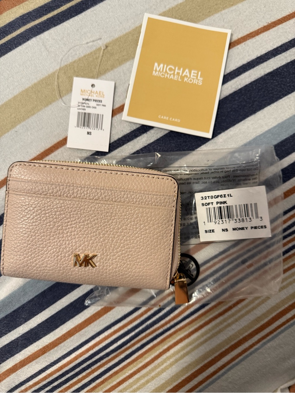 Michael Kors Soft Pink Pebbled Leather Zip Card Case